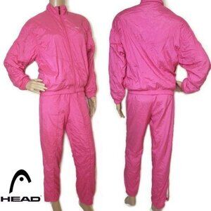 Vintage Head Womens hot Pink Nylon Tracksuit windbreaker Set size XS